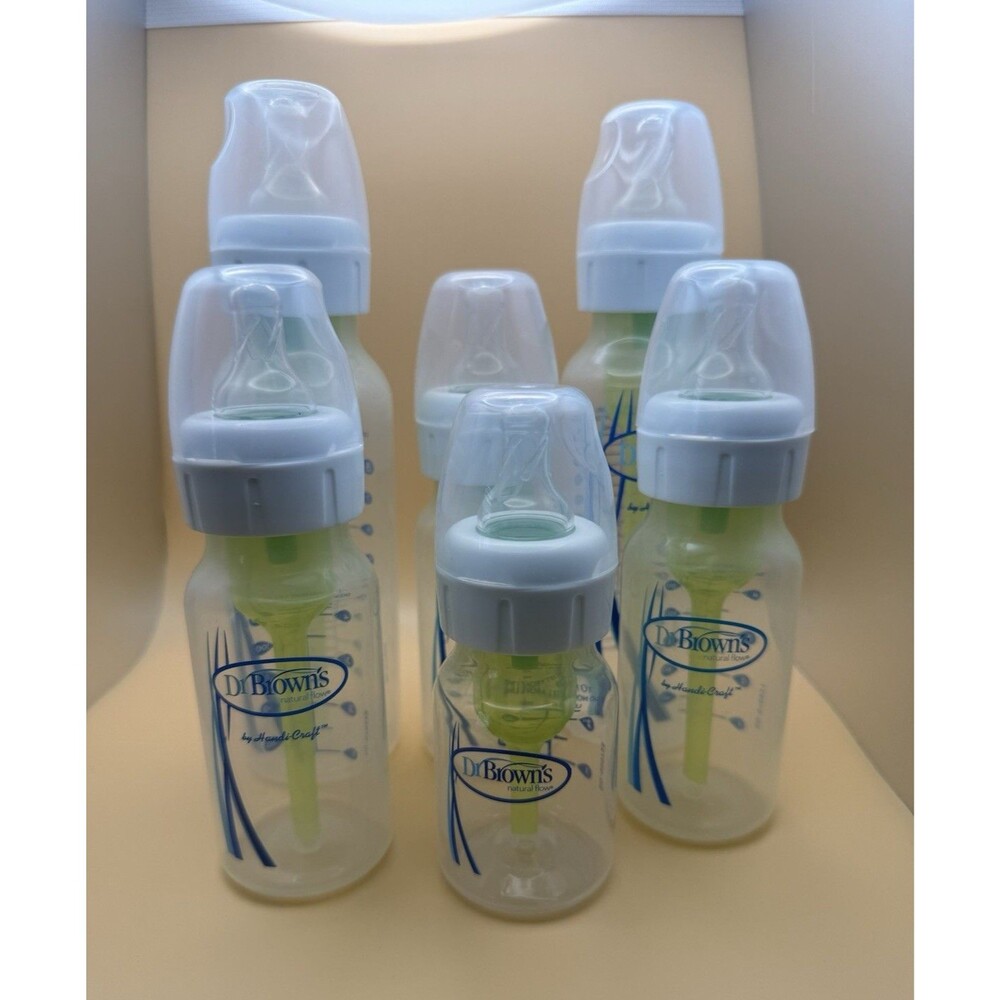Lot of 6 Dr. Brown's Natural Flow Baby Bottles White Green Vent Assorted Sizes